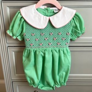 NWT! Smockingbird Green Bishop Smocked Bubble